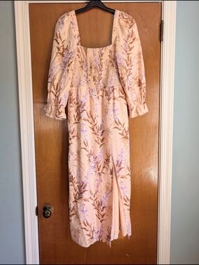 House of Harlow 1960 Peach Floral Maxi Dress Linen Blend Boho